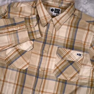 Salty Crew Mens Plaid Flannel Button Down Shirt Tan Blue Orange Size Medium